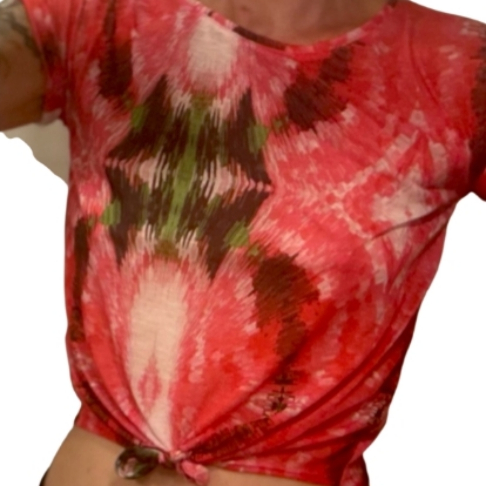 💫H&M Colorful Basic Women’s Short Sleeves Tie-Hem up See Trough Cropped T…